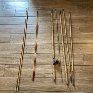 Vintage Bamboo casting Fishing Rods Handmade; Extra Pieces Included as Pictured